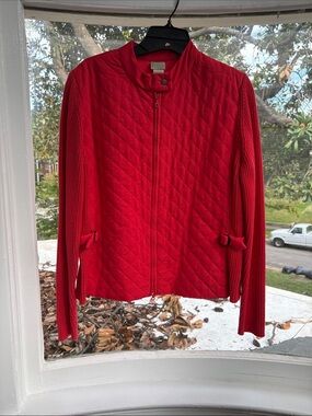 Sigrid Olsen Red Quilted Bomber Jacket with Ribbed Sleeves-LP